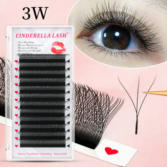 3D W Shape Eyelash Extension Premade Blooming Hand Woven Fans Volume Wispy Faux Mink Fluffy Lash Soft Light Natural Looking