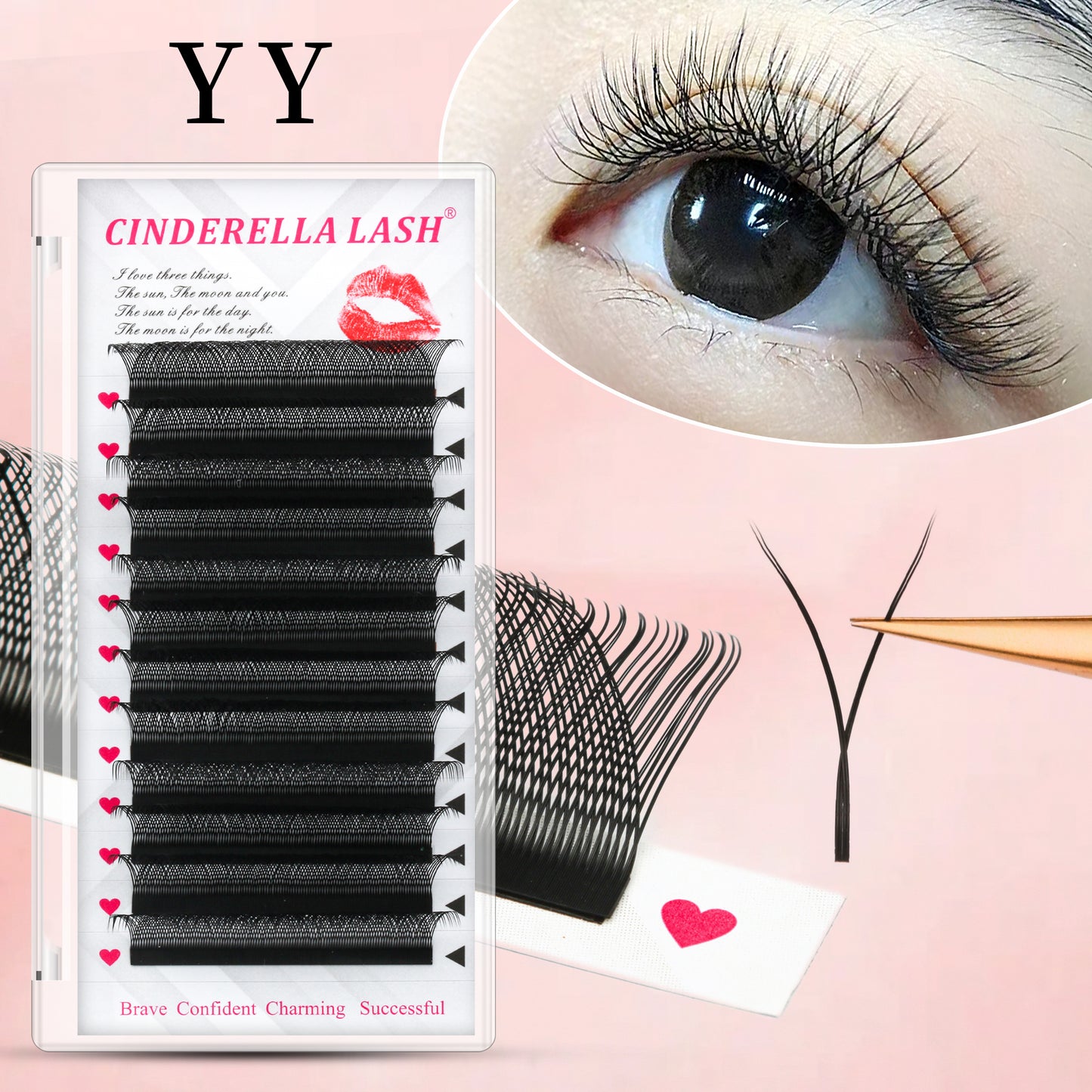 YY Shape Natural Eyelashes Extension Triple Tips Hand Made Premade Fans Soft Individual Lash 0.07 Thickness 8-15MM Mix Length